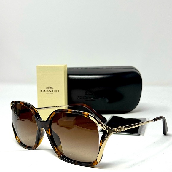 Coach HC8280U Tortoise Women Square Sunglasses - Brown Gradient Lenses NEW WCASE - Picture 1 of 13